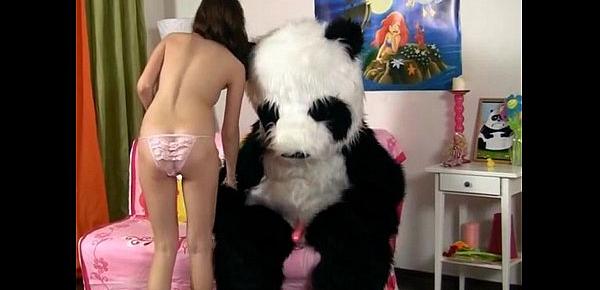  Teen cute girl made a wish of Panda bear